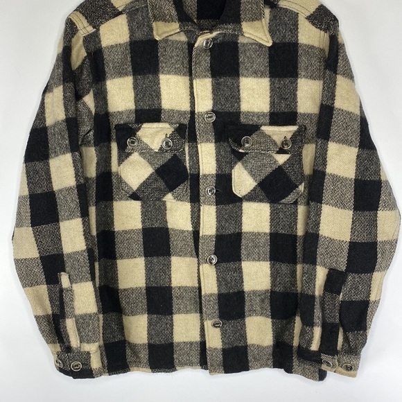 Vintage Jim Penney Sportwear Wool Button Up Shirt Jacket Black White Rare - Picture 3 of 10